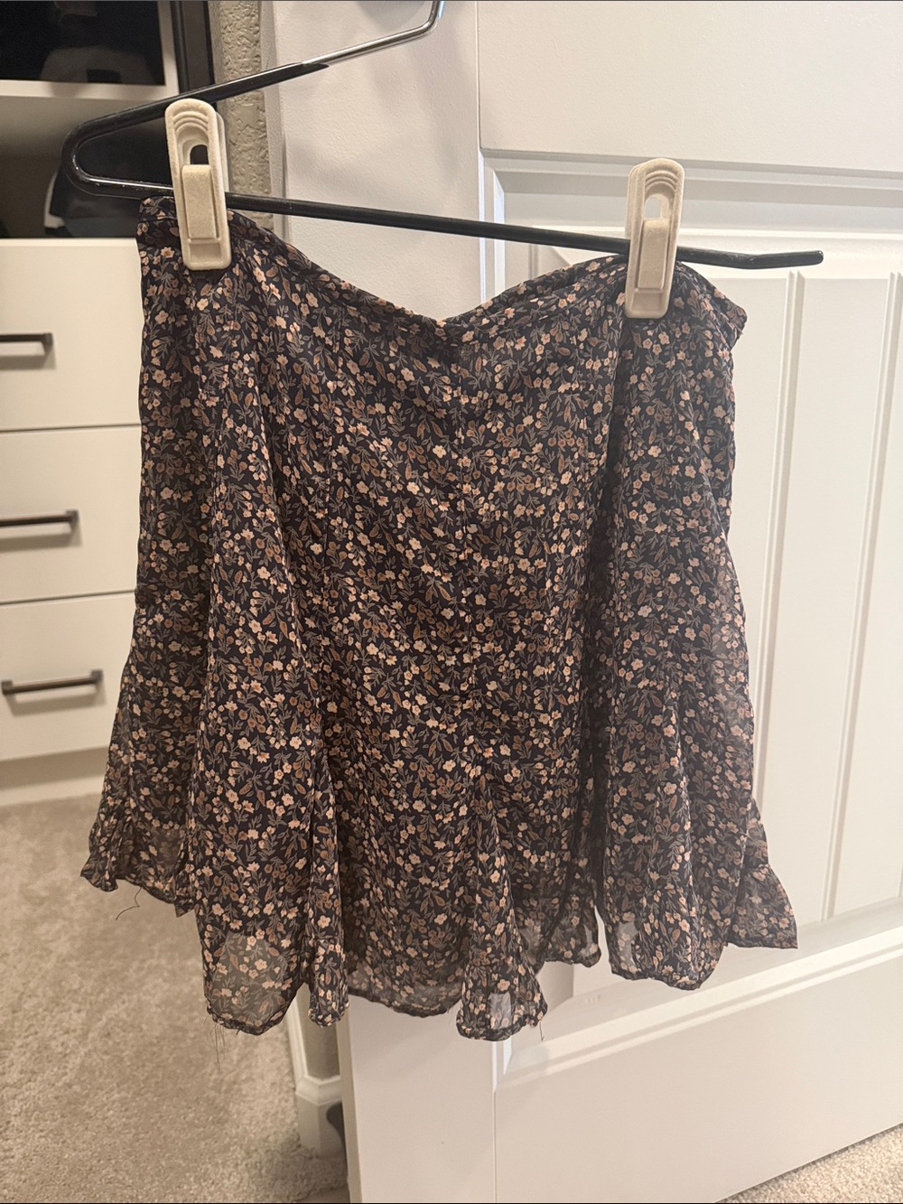 Floral Ruffle Mini Skirt - Black Floral